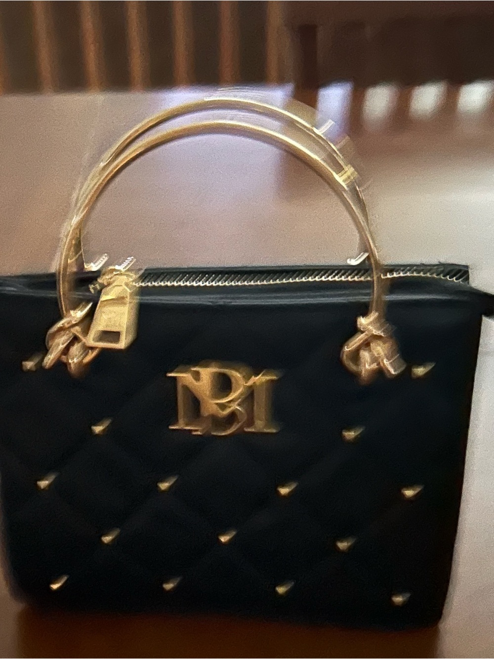 Badgley Mischka Black Quilted Satchel with Gold Hardware
